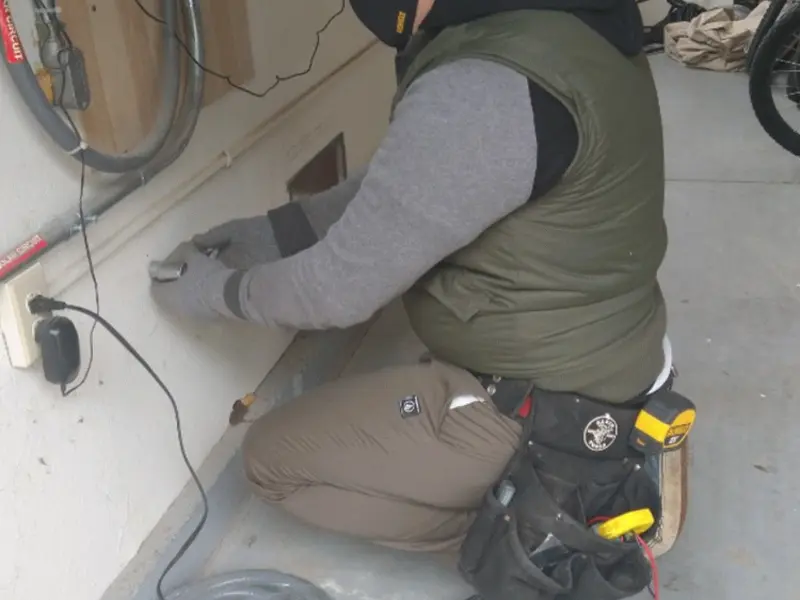 Electrician performing outlet wiring in a Gladstone garage
